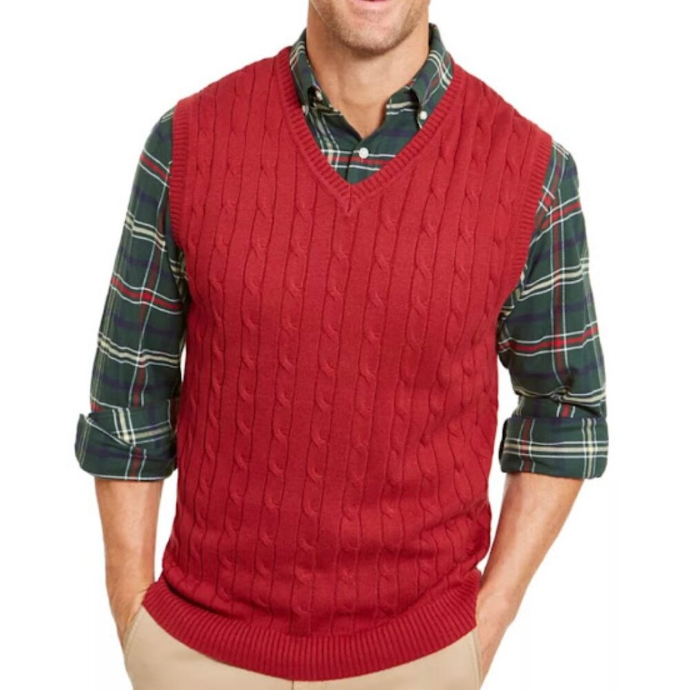 Club Room V-Neck Cable Knit Sweater Vest
